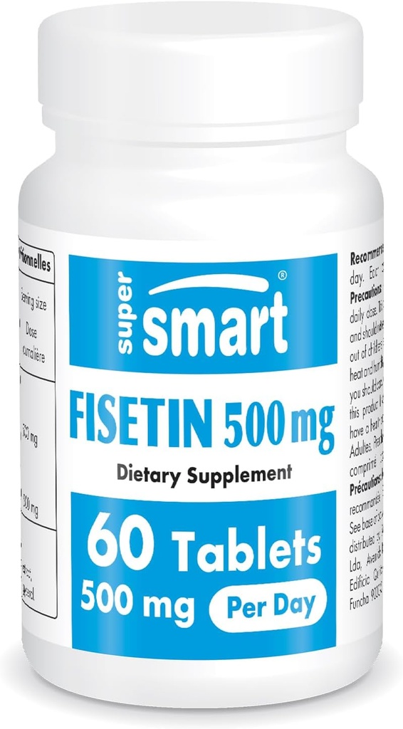Supersmart - Fisetin 500mg päevas (lihtne võtta) - 98% Puhas Fisetin Supplement - Väga biosaadav Polüfenool - Potent Senolytic Activator | Mitte-GMO & Gluteenivaba - 60 tabletti