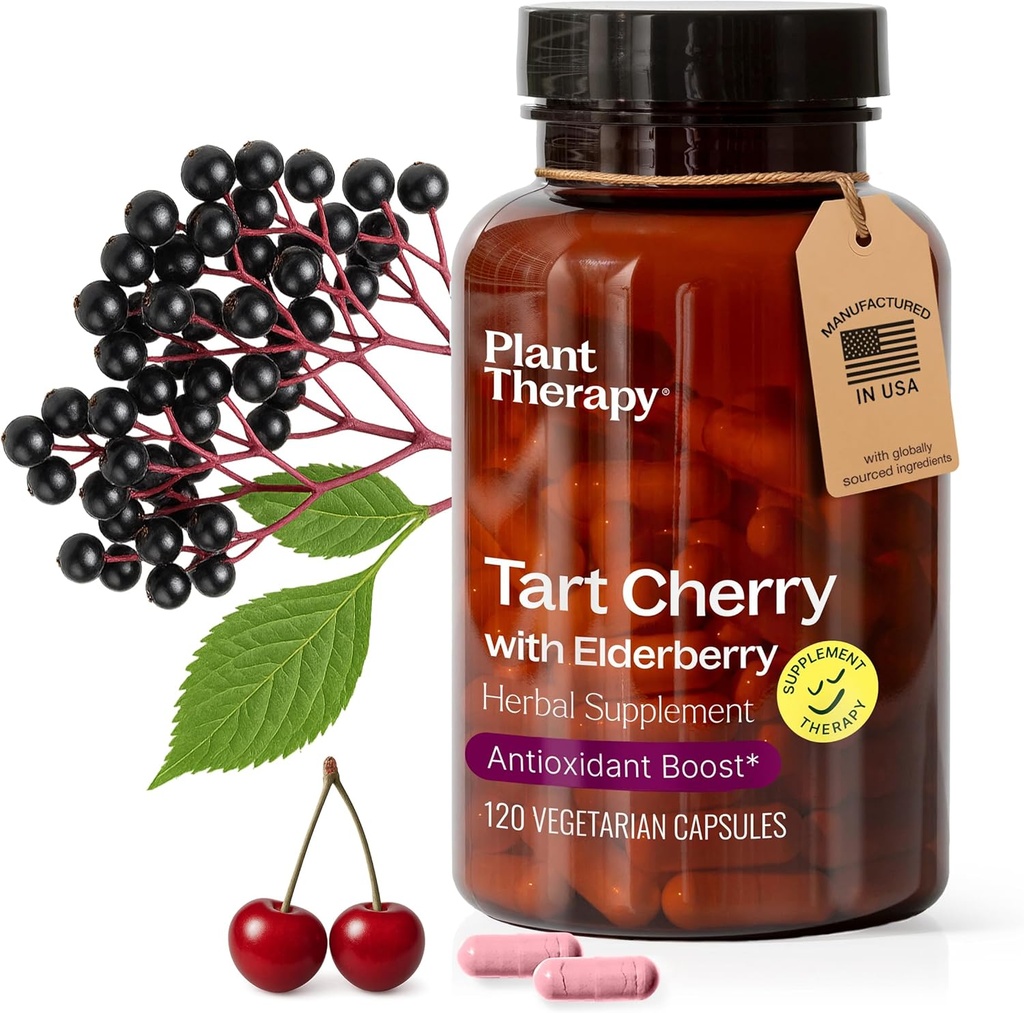 Taimeteraapia Tart Cherry kapslid Elderberry Valmistatud USA 4 kuu pakkumine toetab keha, immuunsüsteemi ja unetsükli täiendused naistele ja meestele 120 taimekapslit