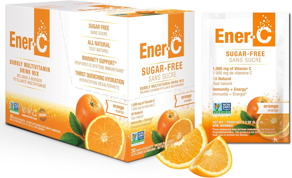 Ener-C Suhkruvaba Energia Apelsin Multivitamiini Jook Segu C-vitamiin 1000mg & Elektrolüüdid - Looduslik immuunsuse tugi tõelise puuviljamahla pulbritega Mitte-GMO Vegan & Gluteenivaba - 30 loend