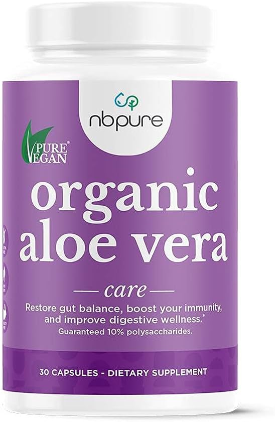Nbpure Organic Aloe Vera, Restore Gut Balance, Immunity Support and Digestive Wellness 30, Vegan Capsules