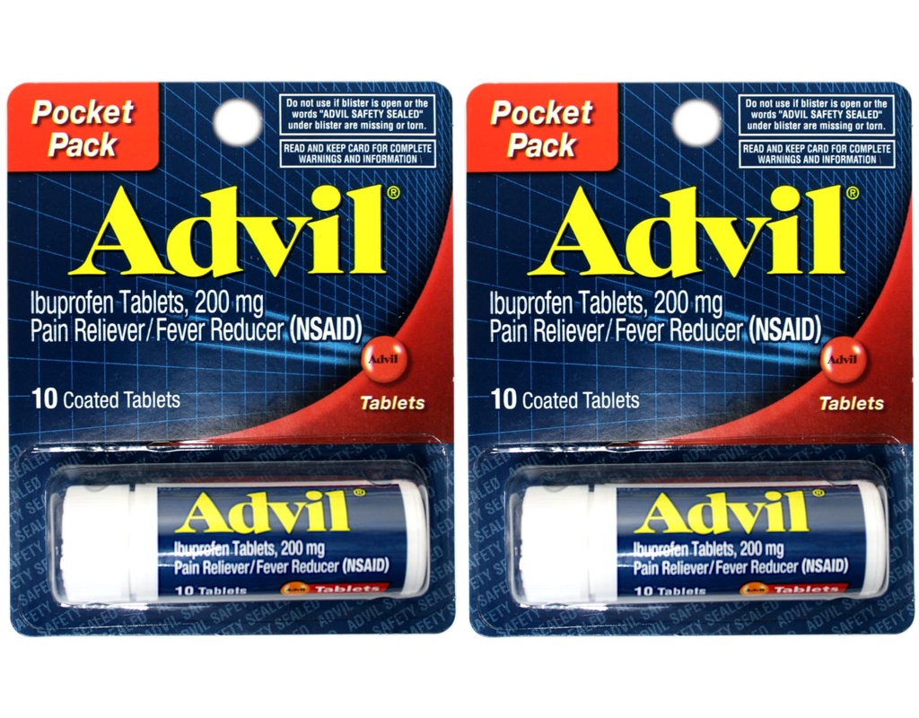 2 Pakend taskupakendis Advil valu leevendaja / palaviku vähendaja Ibuprofeen 200mg - 10 kaetud tabletti pakendis (kokku 20 tabletti)