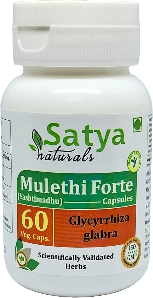 Mulethi Forte Capsules 500 mg. 60 Veg. Kapsel | Yasthimadhu ( Glycyrrhiza Glabra ) Ekstrakt Kapslid meestele ja naistele | Ayurveda taimsed täiendused/ parandusmeetmed | 10: 1 Forte (1 pudel 60 kapslit)