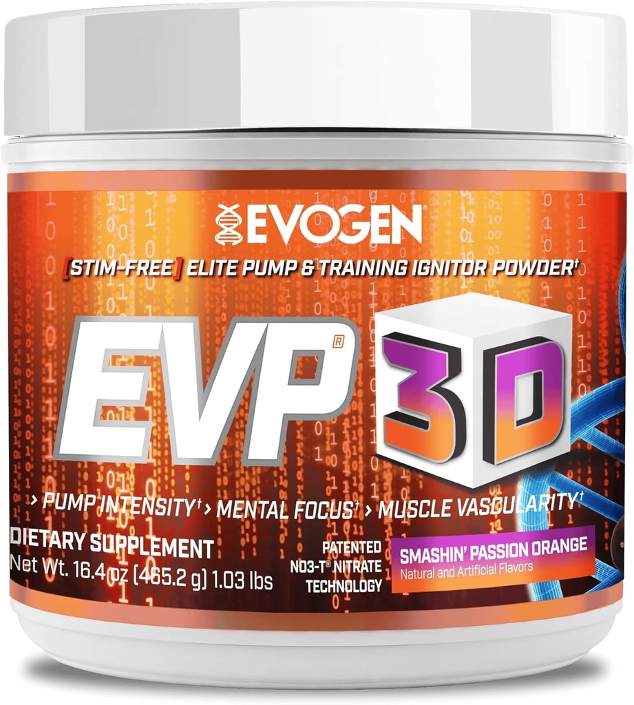 Evogen EVP 3D - Stim Free Pre Workout Powder meestele ja naistele | Sugar Free Non Stim Preworkout koos Beeta Alanine ja Kreatiin energia ja pumba | Orange | 40 Servings