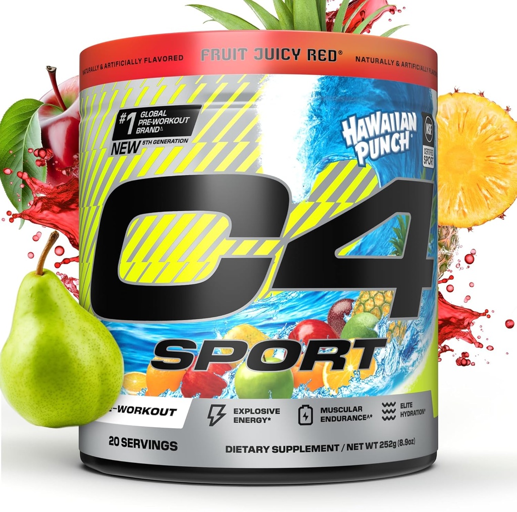 Cellucor C4 Sport Pre Workout Pulber - NSF sertifitseeritud sport - Elite Hydration - 200mg kofeiini + kreatiini + beeta-alaniin - elektrolüüdid ja energialisa - Hawaii Punch, 20 Servings