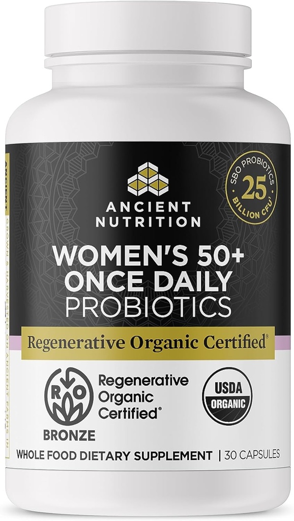Ancient Nutrition Regenerative Organic Certified Probiootikumid naistele 50+, probiootikumid Naiste 50+ kord päevas, Tervislik seedimine ja immuunsüsteemi tugi, 25 miljardit CFUd * Serving, 30 loend