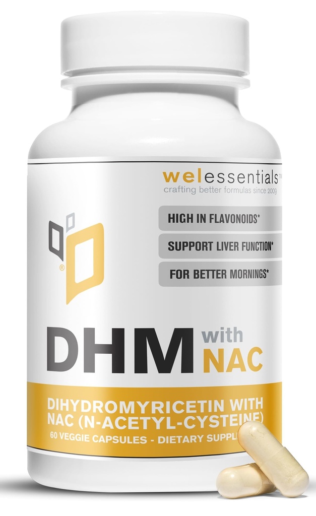 Dihüdromüüritsiin DHM koos NAC - 650mg x 60 kapslit - 300mg N-atsetüül-tsüsteiin, 350mg dihüdromüüritsetiin - Max Tugevus Toidulisa maksa toetuseks, hüdraat