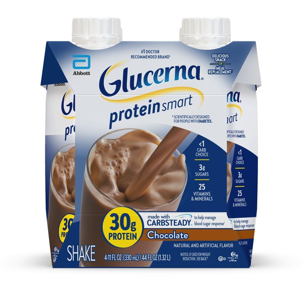 Glucerna valk Smart Diabetes Care Shake, šokolaad, Diabeetiline eine asendamine, et toetada veresuhkru juhtimine, 30 g valku, 150 kalorit, valmis juua, 11-fl-oz pudel, 4 Pack