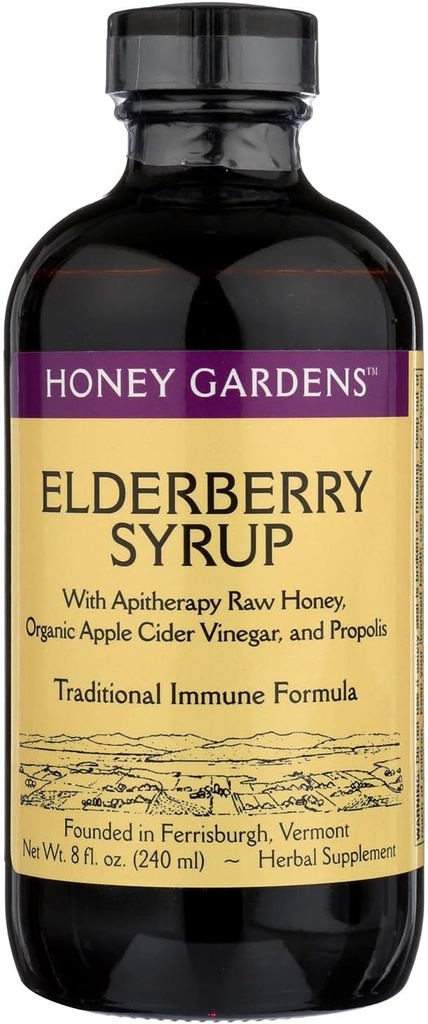 Traditsiooniline valem Elderberry & Honey Immune Syrup Honey Gardens 8 oz Vedelik