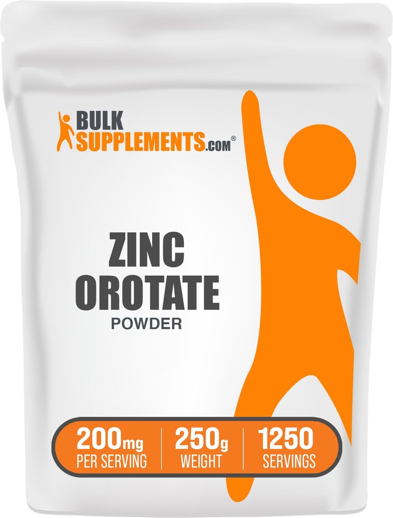 BulkSupplements.com Tsink Orotate Powder - Tsink Minerals Supplement, Immuunsüsteemi toetamine - Gluteenivaba, 200mg per Serving, 250g (8,8 oz) (pakk 1)
