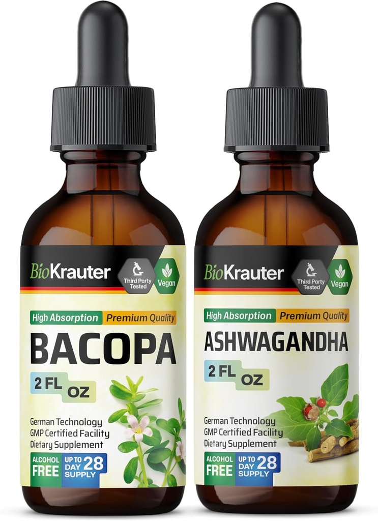 BIO KRAUTER Bacopa Tinktuur 2 Fl. Oz... Ashwagandha Tinktuur 2 Fl. Oz.