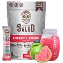 Salud 2-in-1 energiajoogi pulber + fookus, Guava, orgaaniline kofeiin, B6 + B12, Theanine, puhta energia joogipaketid, Guayaba Agua Fresca Mix, GMO-vaba, Vegan, 1 g suhkrut, (15 serveerimist)