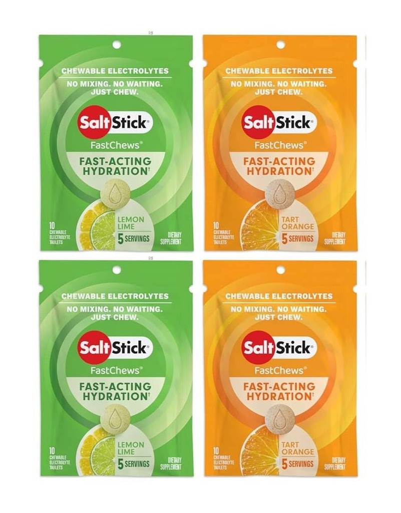 SaltStick FASTCHEWS® taassuletav, sort 4 pakend Tart Orange & Zesty Lemon-Lime