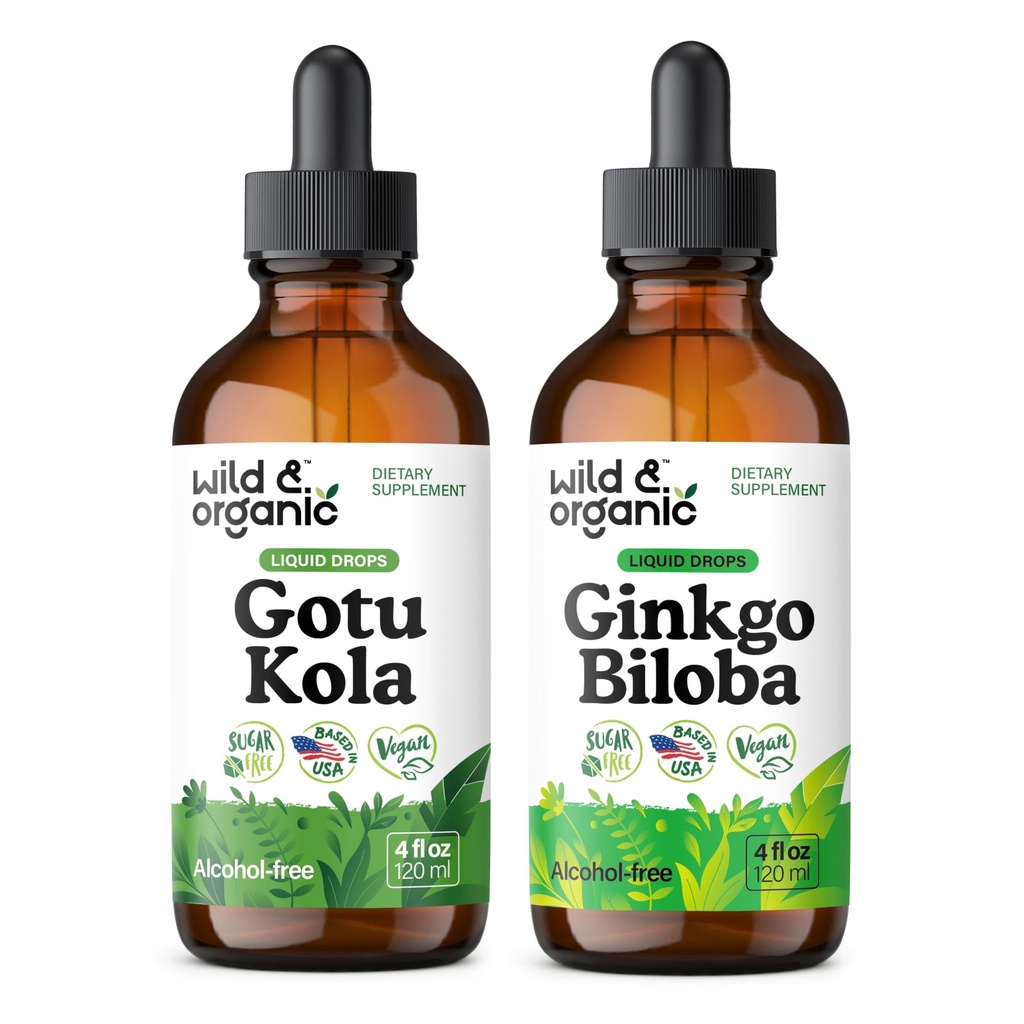 Wild & Organic Gotu Kola Tinktuur 4 fl oz & Ginkgo Biloba Tinktuur 4 fl oz
