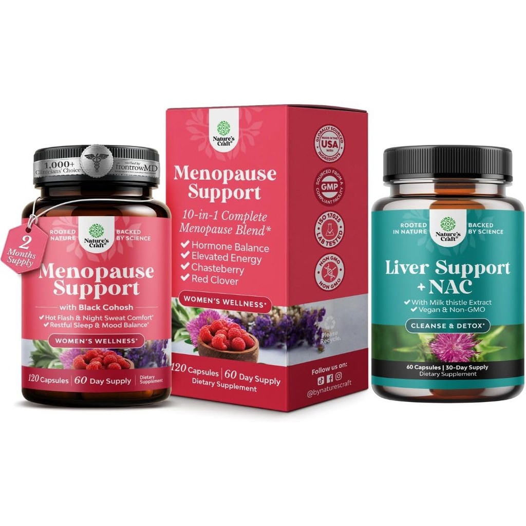 Kogu menopausi lisand koos Dong Quai Vitex Chaste Berry & Black Cohosh loodusliku hormooni toetamiseks ja maksa toetamiseks NAC-i lisand piimaohakaga maksa puhastamiseks