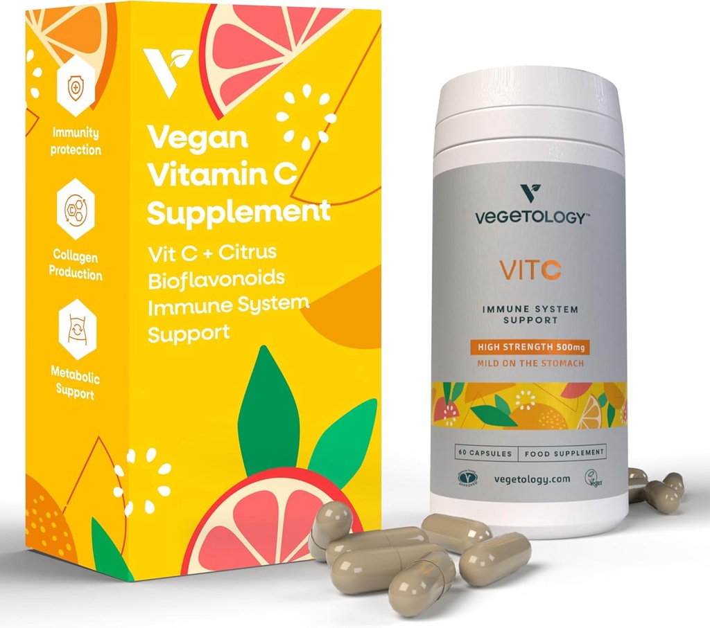 Vegan C-vitamiini toidulisandid – VIT C + tsitruselised Bioflavonoidid – vitamiinid ja toidulisandid – igapäevased toidulisandid (60 kapslit) – C-vitamiini 500 mg kapslid – Antioksüdandid