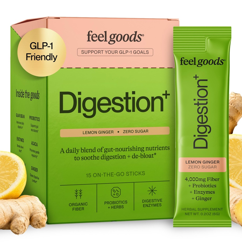 Feel Goods Gut Guardian, orgaaniline kiud, probiootiline ja prebiootiline pulber, suhkruvaba, maitsetaimed puhumiseks, soolestiku tervisetoetus, meeste ja naiste seedetrakti tervis, mitte GMO, vegan, sidruni ingver, 15 krahv