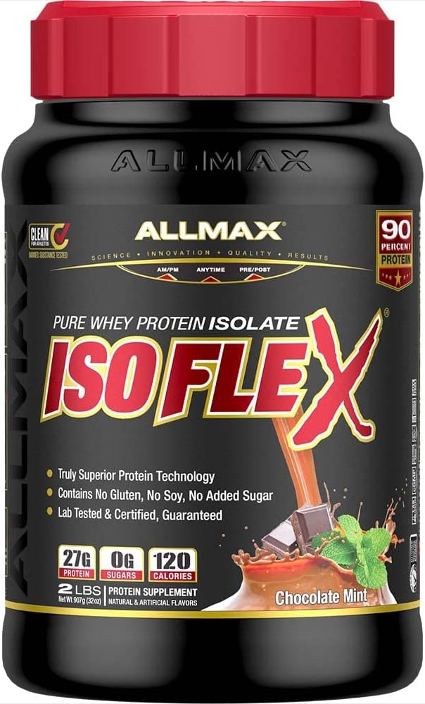 ALLMAX Nutrition - ISOFLEX Vadakuvalgu pulber, vadakuvalgu isolaat, 27 g valku, šokolaadimünt, 2 naela