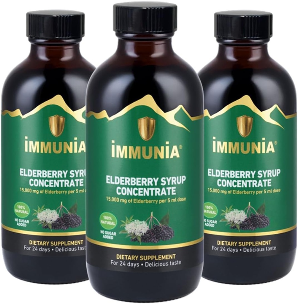 Elderberry siirup aitab tugevdada immuunsüsteemi. Elderberry Kontsentratsioon Elderflower, Thyme ja Peppermint. Ei ole lisatud suhkrut. Maitsev. 24 päeva / pudel. (3-pakk)