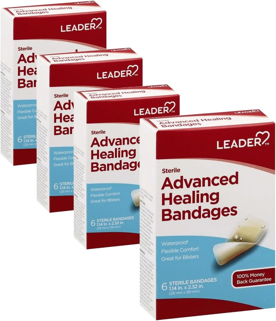 Liider Kleepuvad Bandages Täiustatud Tervendamine, Suur Üks Suurus, 6 Arv - Veekindel Ja Paindlik - 4 Pack