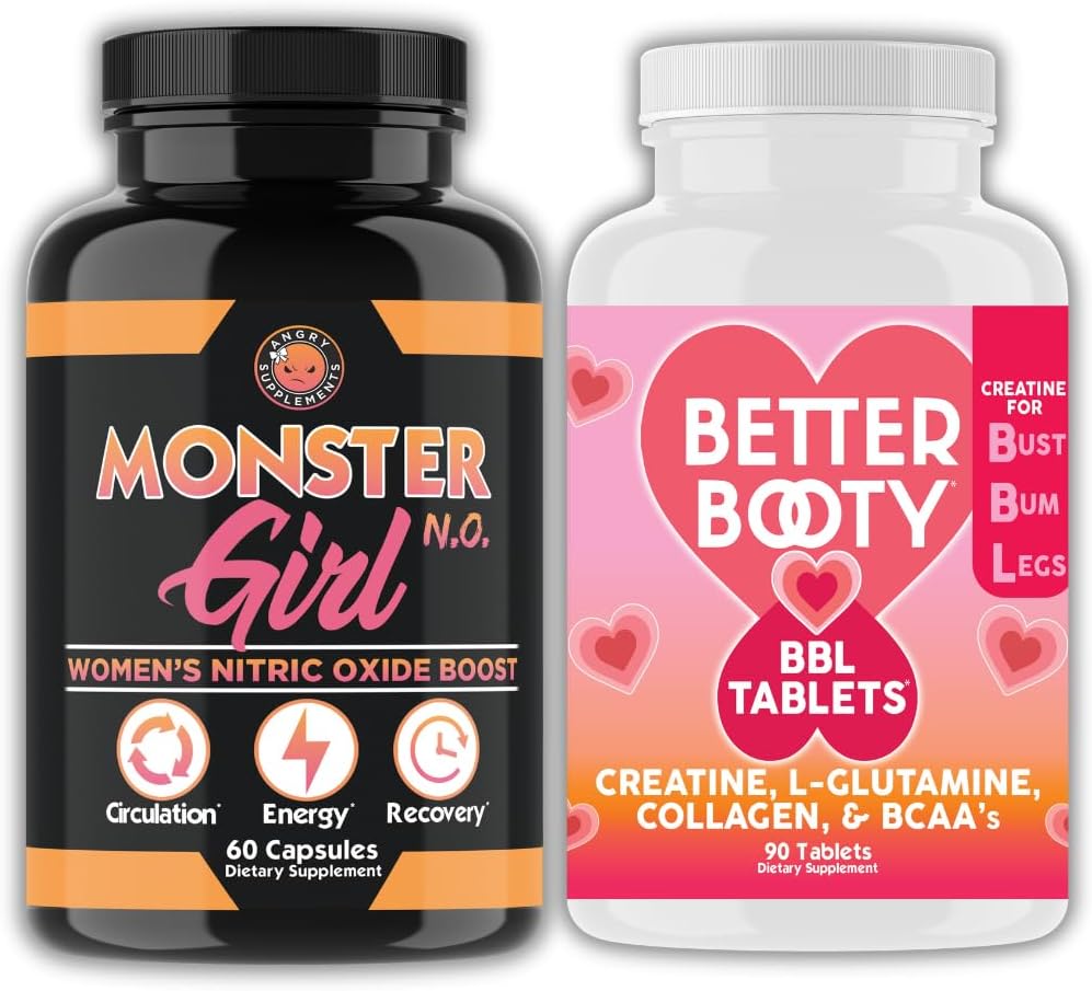 Vihased täiendused Naiste treening Bundle: Monster Girl N.O lämmastikoksiidi Booster 60ct + Kreatiin kompleks tabletid 90ct 2 pudelit kokku