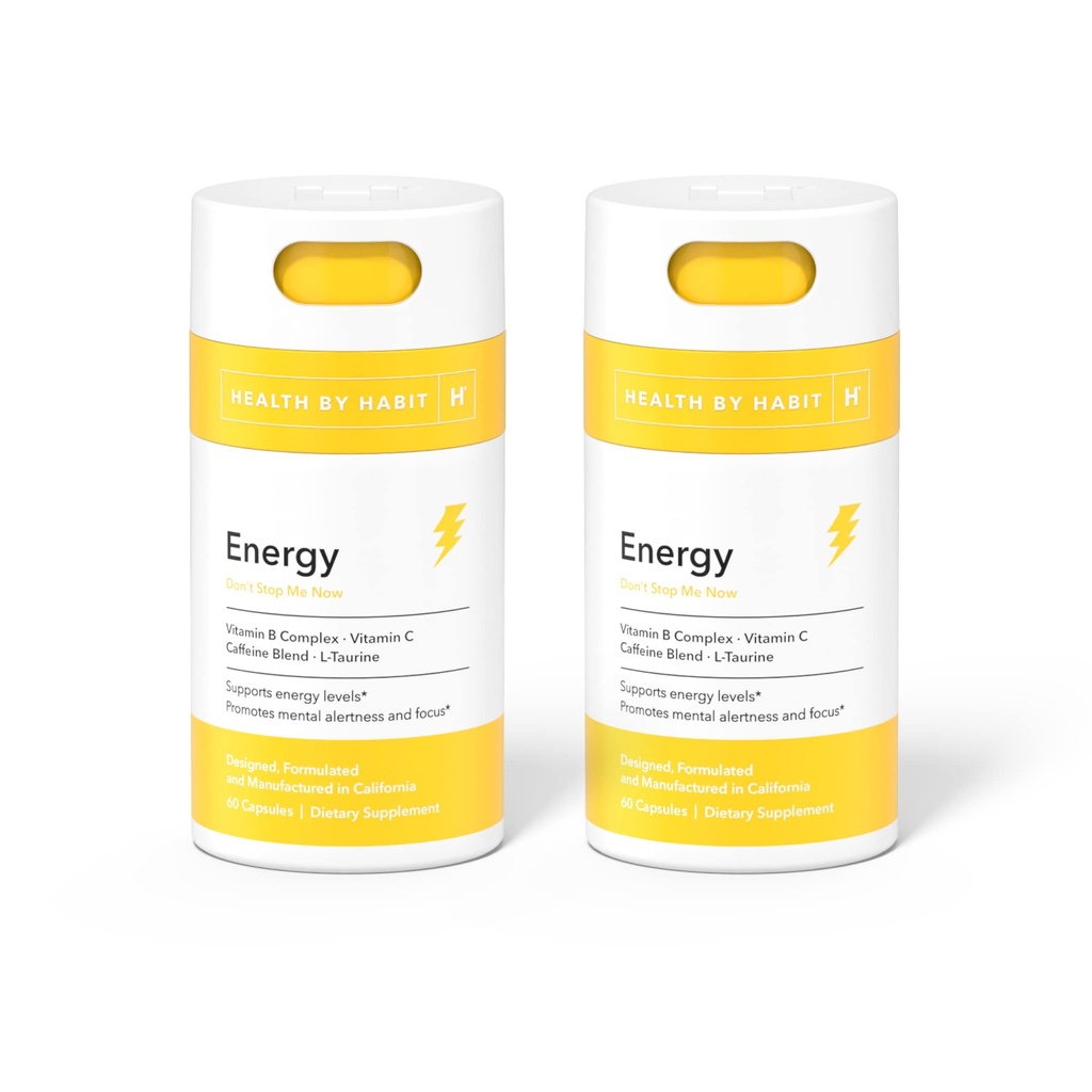 Tervis harjumuse energialisa 2 Pack (120 kapslit) - Natual kofeiini segu, vitamiinid B & C, toetab energia taset, soodustab vaimset häiret ja keskendumist, vegan, GMO-d mitte, suhkruvaba (2 pakendit)