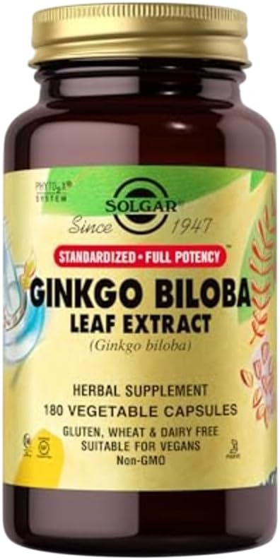 Solgar Ginkgo Biloba Leaf Extract - 180 köögiviljakapslid - Standardiseeritud täis potentsi (SFP) - Non-GMO, Vegan, Gluteenivaba, Piimavaba, Kosher, Halal - 180 Servings