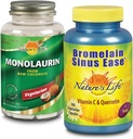 Looduse elu Monolauriin & Bromelain Siinus Ease Bundle | Tervislik immuunfunktsioon ja hingamisteede tugi | 90ct, 100ct
