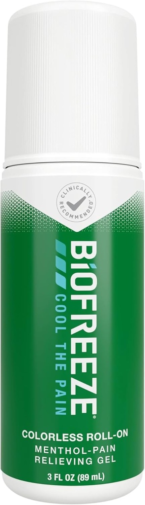 Biofreeze Roll On Pain Relief põlvedele, kaelale, puusadele, liigestele, õlale ja lihtsale seljavalule, artriidi valu leevendamiseks, valu lihaste leevendamiseks jahutamiseks, FSA abikõlblikud, Mentool Gel 3 Fl Oz