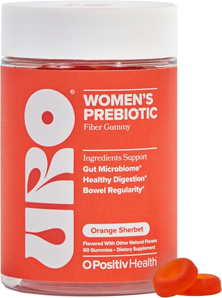 O Positiv URO Fiber Gummies for Adults, 60 Count (Pack of 1) - Prebiootiline sigur Juur Inulin Fiber Supplement - Daily Gummy Fiber for Seedetrakti Tervis - Non-GMO, Vegan & Julmusevaba