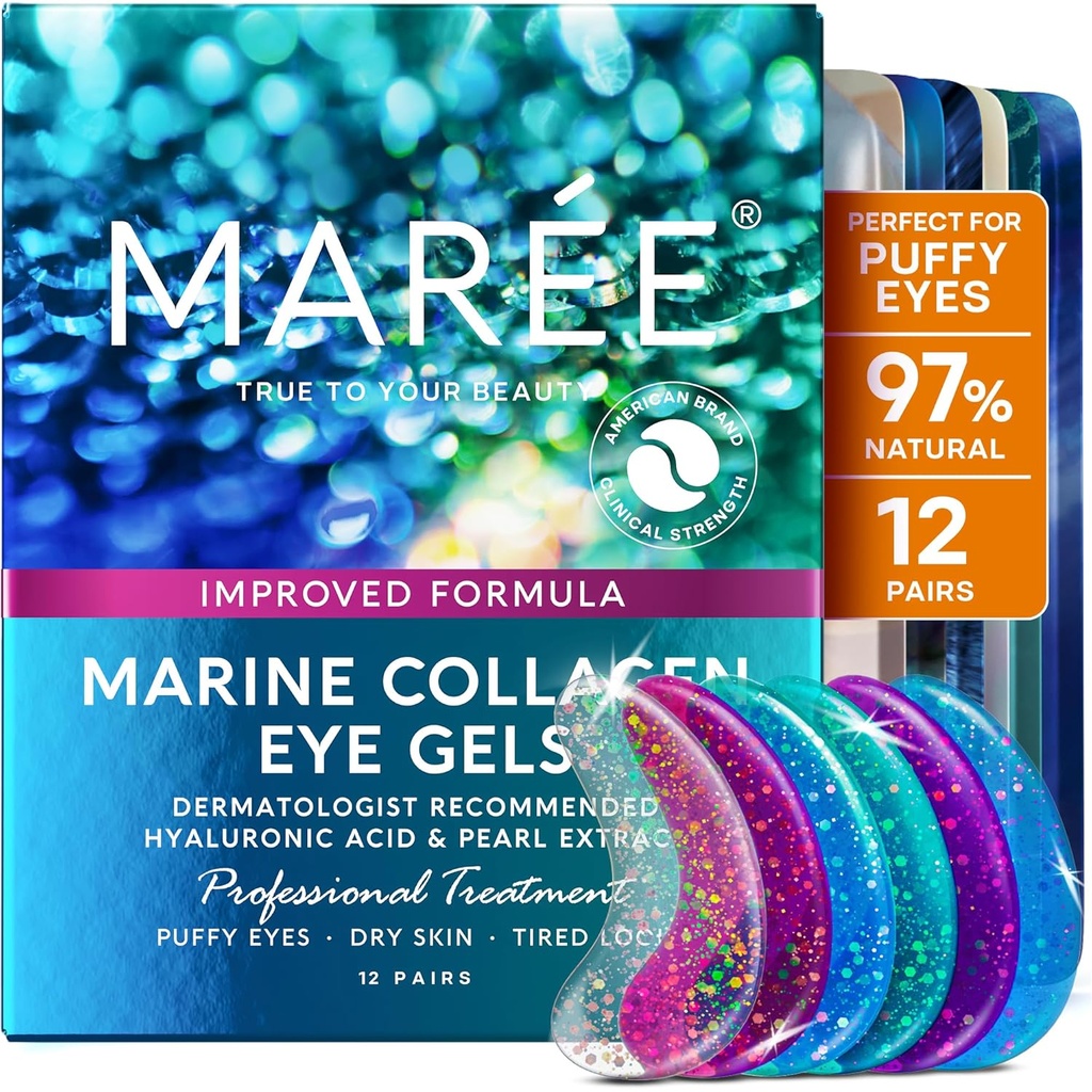 MAREE Eye Gels - Pads Under Eye Patches for Puffy Eyes and Dark Circles with Collagen & Hyaluronic Acid - Anti kortsud silma all maskid Nahahooldus Ravi Puffiness & Bags - Parches Para Ojeras