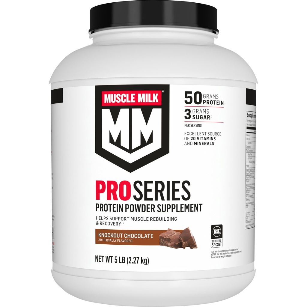 Muscle Milk Pro Series Pro Protein Powder Supplement, Knockout Chocolate, 5 Nael, 28 Servings, 50g Valk, 3g Suhkur, 20 Vitamiinid ja mineraalid, NSF sertifitseeritud Sport, Treening Taastumine