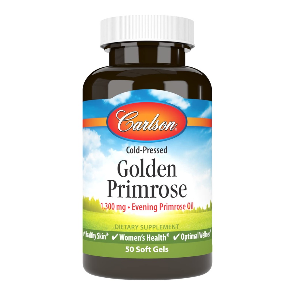 Carlson - Golden Primrose, 1300 mg Õhtune Primrose õli, külmpressitud, tervislik nahk, naiste tervis ja optimaalne heaolu, 50 Softgels