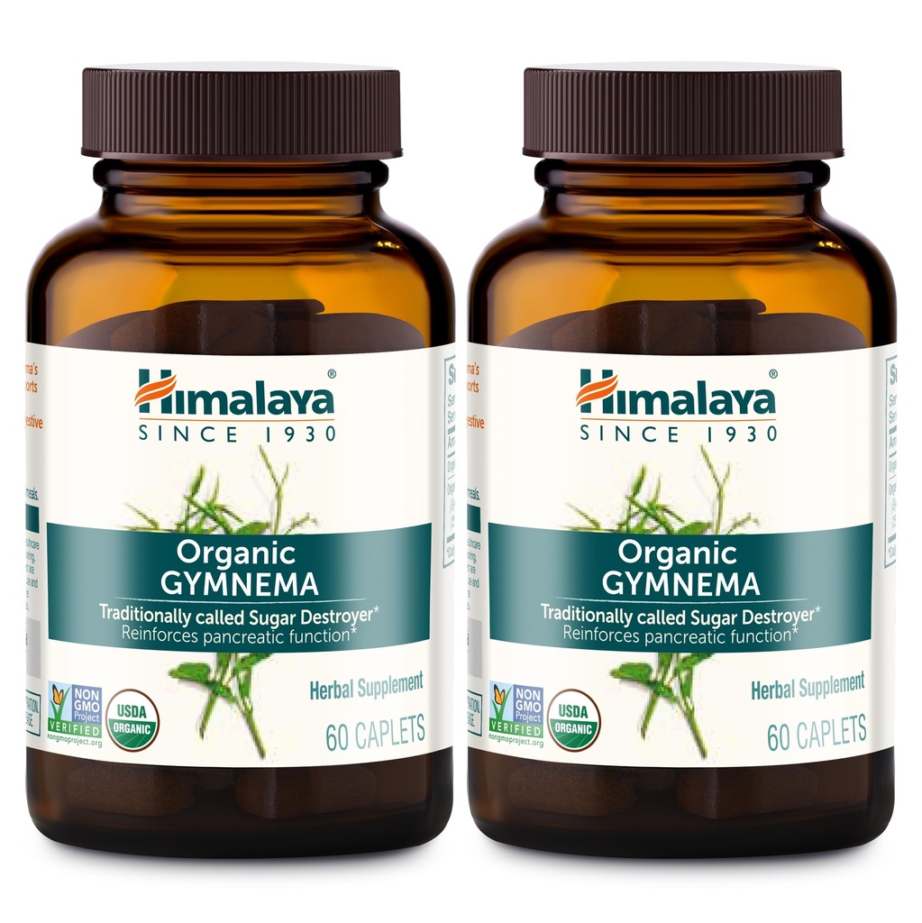 Himalaya Organic Gymnema Sylvestre - Herbal Glucose Metabolism Support - USDA Organic, Non-GMO, Vegan, Gluteenivaba, 700 mg, 60 Caplets (Pack of 2)