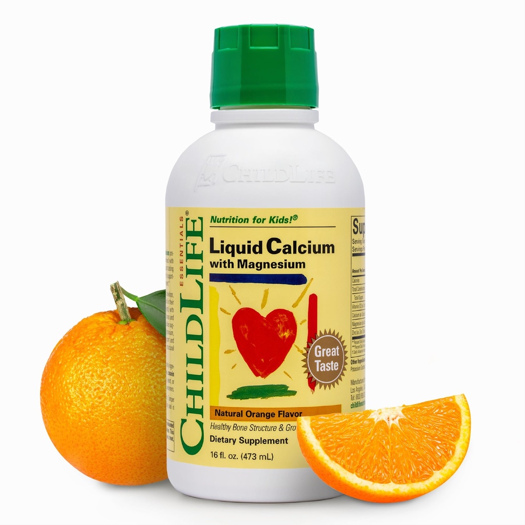 LAPSED ESSENTIALS Vedel kaltsiumilisand lastele - imikukaltsium magneesiumi, tsingi ja D3-vitamiiniga - oranž maitse, 16 fl oz (1 pakend)