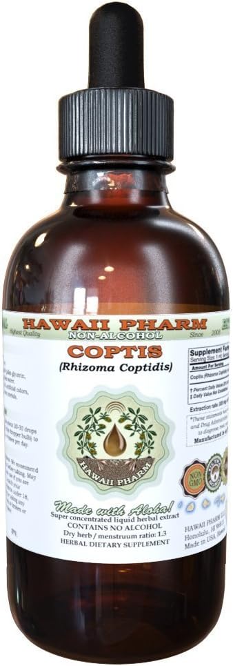 Coptis Alkoholivaba vedelik ekstrakt, Coptis (Rhizoma Coptidis) Kuivatatud juur Glycerite Hawaii Pharm Looduslik Taimne täiendus 2 oz