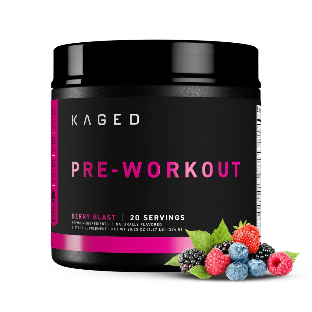 Kaged Original Pre Workout Pulber | Berry Blast | Pre-workout koos kreatiini, beeta-alaniin, L-tsitrulliin, BCAAs | 274 mg orgaaniline kofeiin | Pre Supplements meestele ja naistele | 20 Servings