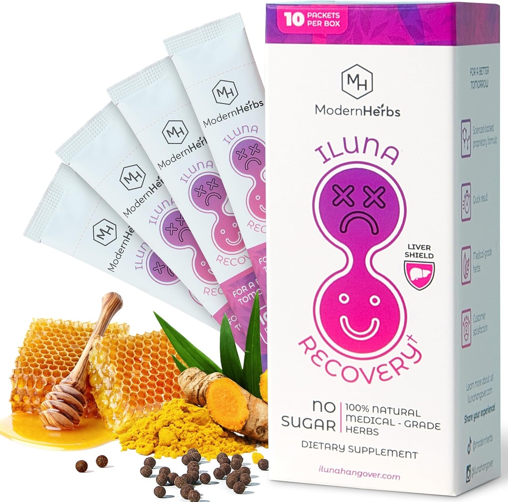 ILUNA kiire taastumine Taimse pohmelli leevendus – Premium Piimaohakas koos Detox ürtidega ja looduslike veeristega – Maksatoetus ja põletiku tasakaal – Max Strength (10 Pk)