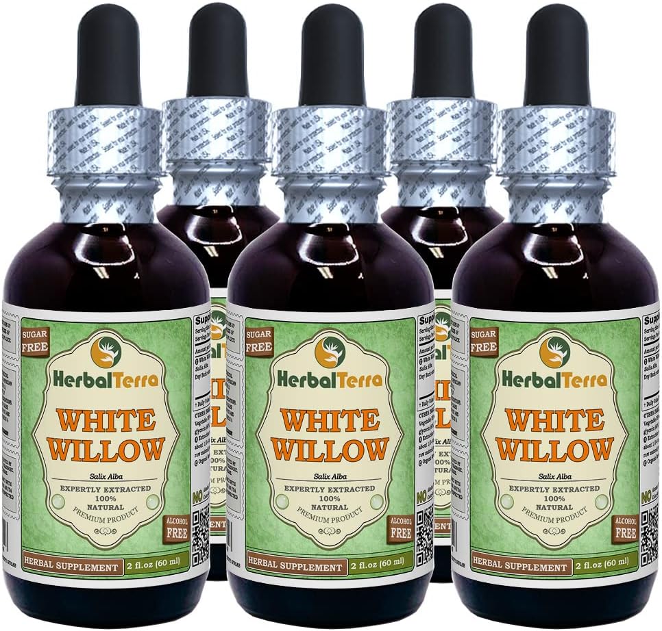 Valge paju (Salix Alba) glütseriit, orgaaniline kuivatatud koor Alkoholivaba vedelik ekstrakt (Brändinimetus: HerbalTerra, uhkelt valmistatud USAs) 5x2 fl.oz (5x60 ml)