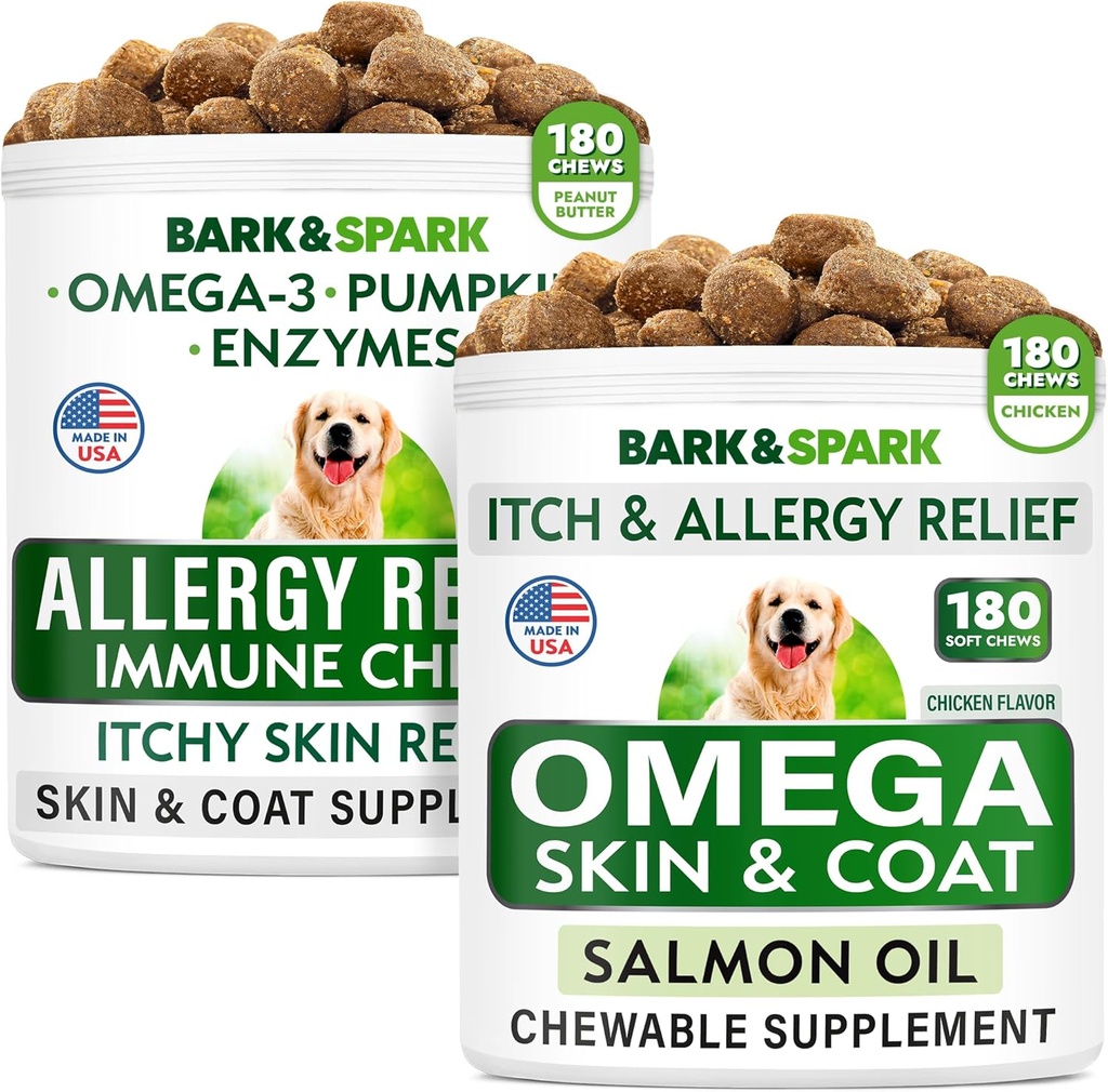 Allergia leevendus + Omega 3 koertele Bundle - Anti-Itch Skin & Coat + Nahaallergia - Omega 3 Kalaõli + EPA & DHA Rasvhape - Sügelus & Paw Licking + Joint Health - 360 Chews - Made in USA