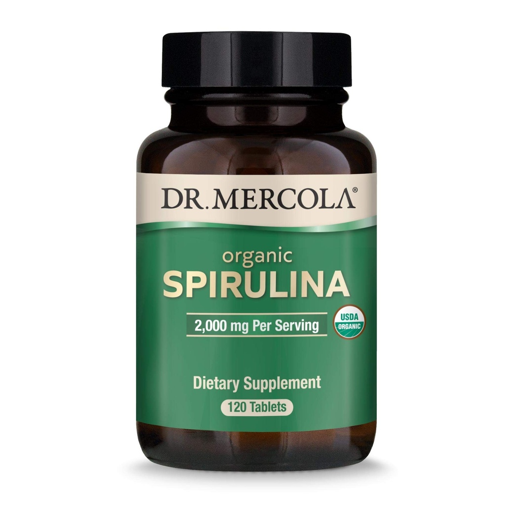 Dr Mercola Organic Spirulina - 2000 mg - USDA orgaaniline - toetab normaalset võõrutust ja immuunsüsteemi tervist - kogu toit Superfood - mitte-GMO, gluteenivaba ja sojavaba - 120 tabletti