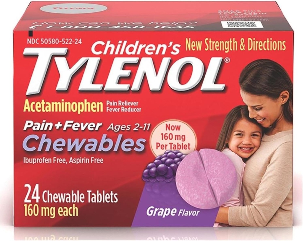Tylenol Laste valu + palavik närimistabletid 160 mg , viinamarjamaitse 24 ea (3 pakendit )