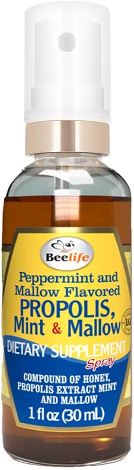 Beelife Propolis Throat Spray - rahustav Honey, Mint & Malva - Natural Immune Support & Sore Throat Relief, Antioksüdandid, rikas Flavonoidid & Artepillin C, No Sugar, Gluteenivaba - 1-Pack, 30 ml