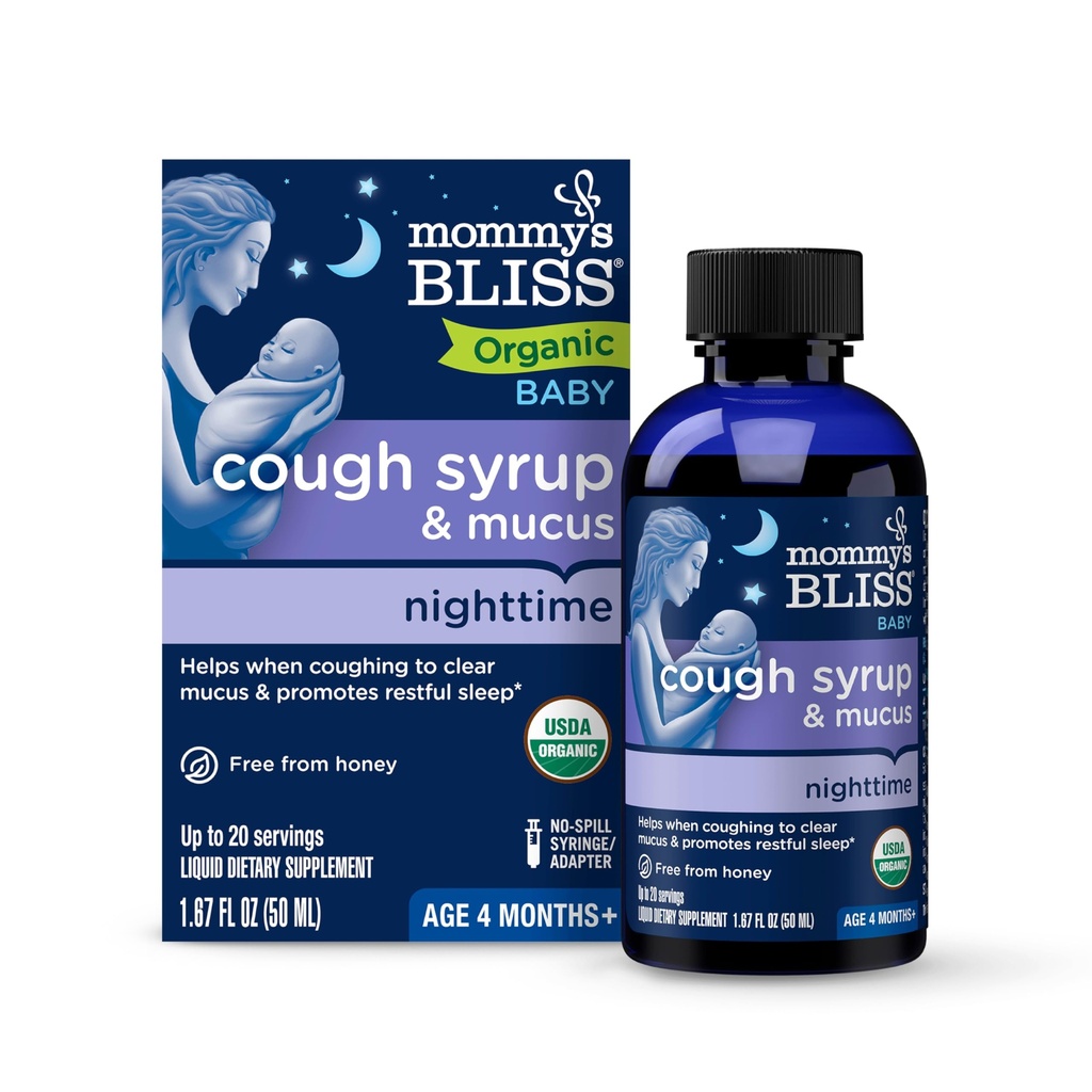 Emme Bliss Organic Baby Cough Syrup & Licus Night Time, sisaldab orgaanilist Agave ja Ivy Leaf, valmistatud imikutele 4 kuud +, 1.67 Fluid Ounces