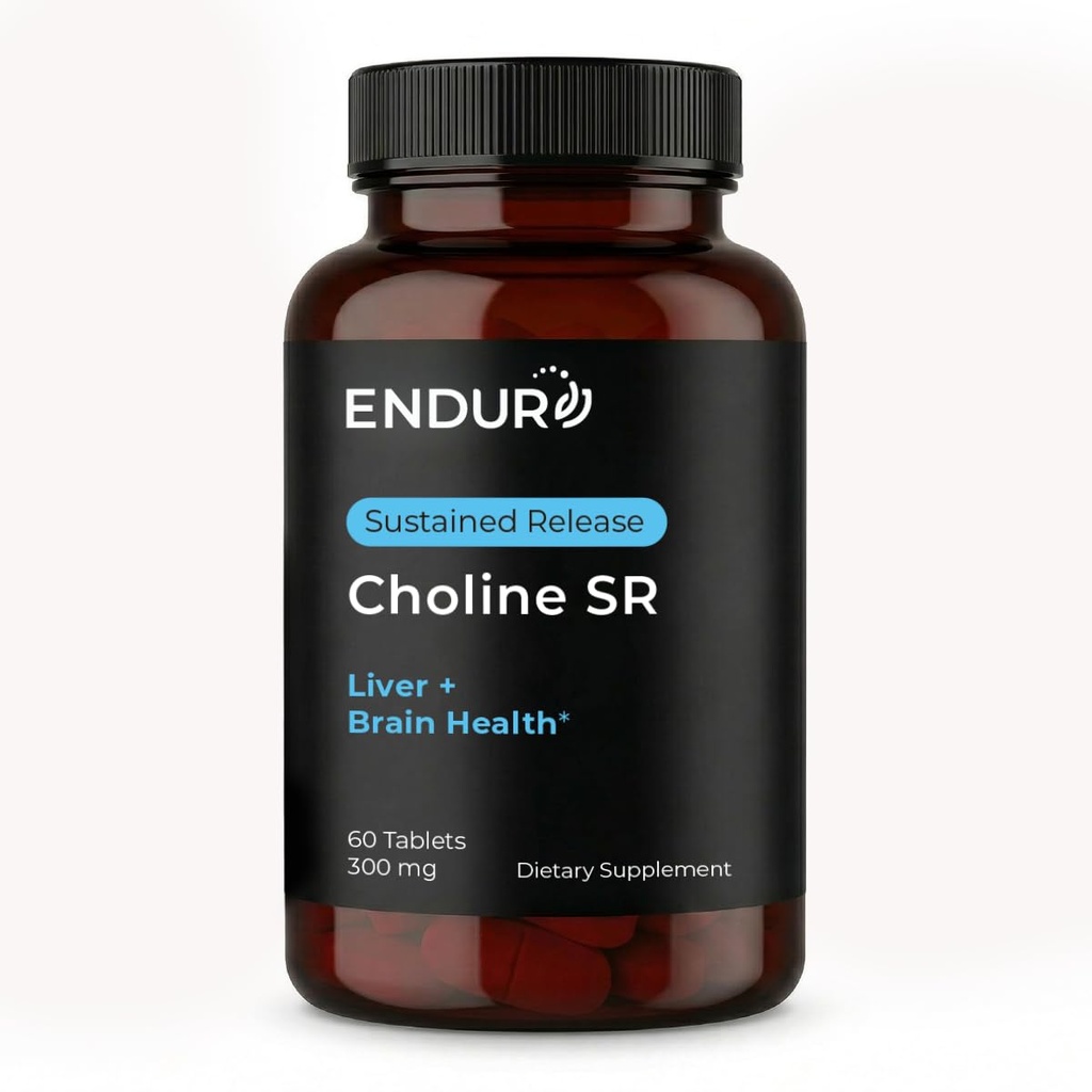 Endur koliin L(+) Bitartraat, püsivalt vabastav aju ja maksa tugilisand, sünnieelne ohutu, vegan, mitte-GMO, gluteenivaba, 300mg (60 tabletti)