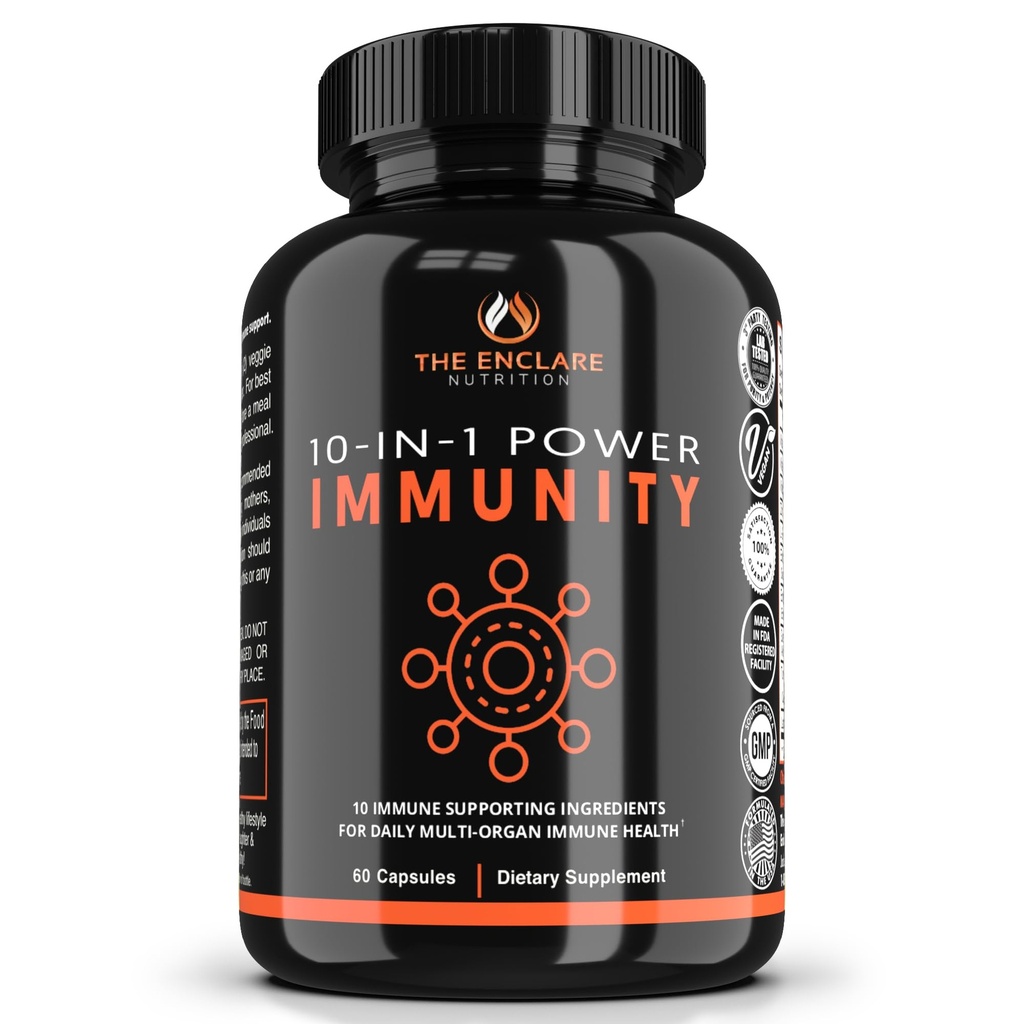 ENCLARE TOITAINE 10 in 1 Immune Support Booster Supplement koos Echinacea, vitamiin C ja tsink, kurkum, ingver, B6, Elderberry täiskasvanutele Immunity Defense Vitamiinid, valmistatud USA Veg Cap 60 Ct (1)