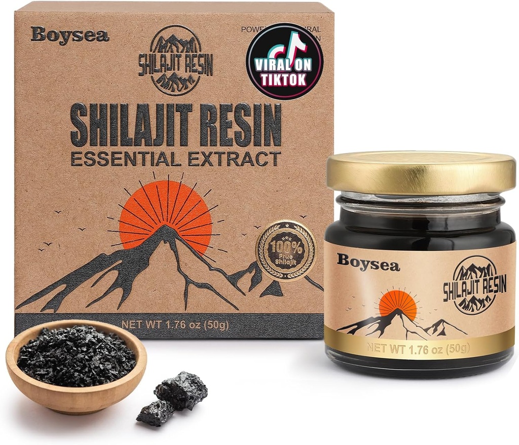 Boysea Shilajit vaik | 600 mg 80+ Servings| 85+ jälgimineraalid & 75%+ Fulvic Acid for Focus & Energy | Zero Sugar| Gold Grade Pure Shilajit for Men & Women - 1,76 Oz