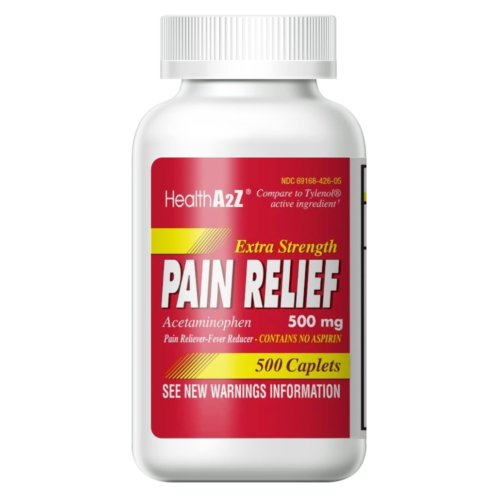 HealthA2Z® Extra Tugevus Valu Relief | Atsetaminofeen 500mg | Sisaldab Aspiriini | Palaviku vähendaja | Valu leevendaja (500 loend (pakk 1))