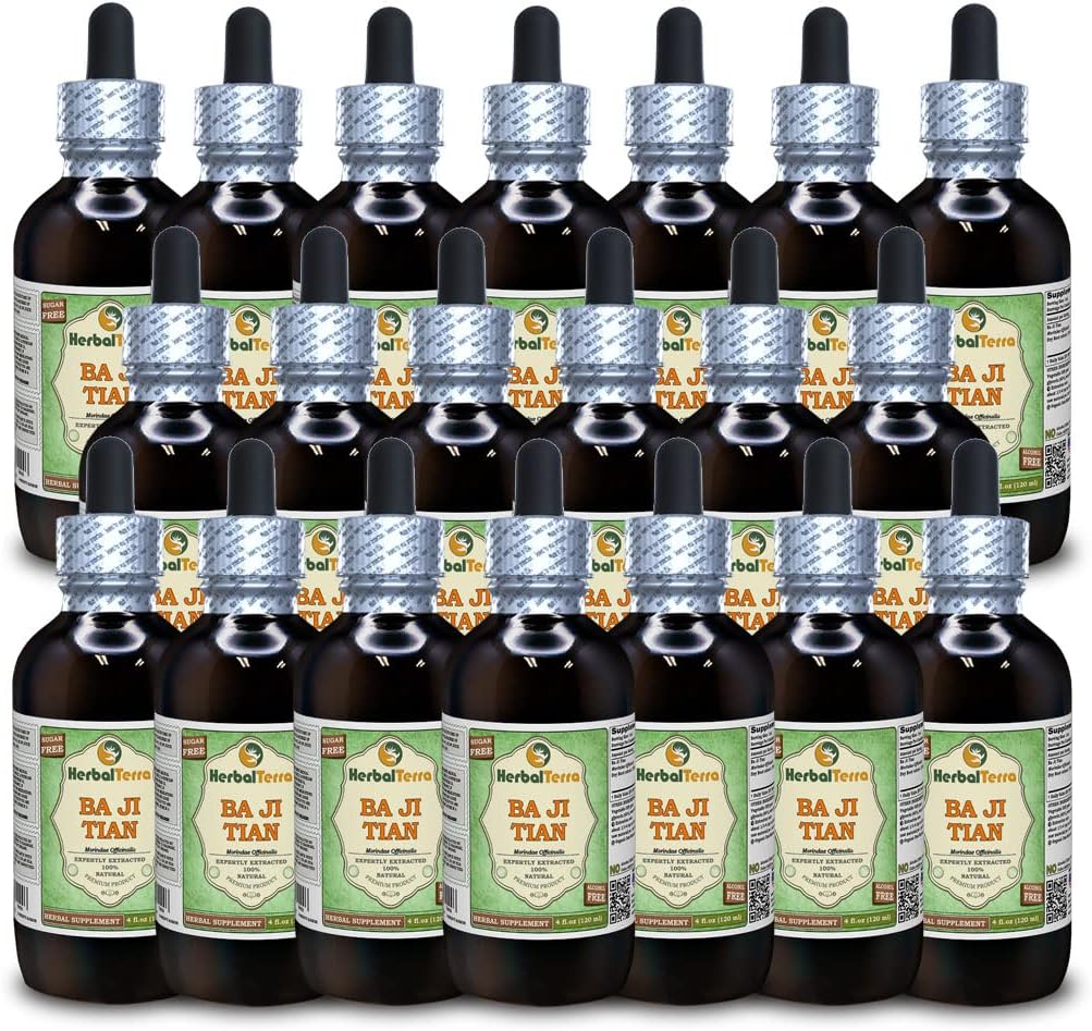 Ba Ji Tian, Morinda (Morindae Officinalis) Glycerite, Kuivatatud Juure Alkoholivaba Vedel Ekstrakt (Brändinimetus: HerbalTerra, Proudly Made in USA) 20x4 fl.oz (20x120 ml)