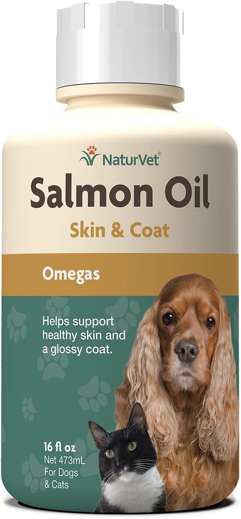 NaturVet Lõheõli Nahalisand koertele ja kassidele - Sisaldab Omega-3, 6 rasvhapet - Tervisliku naha jaoks, läikivad mantlid - koera mantlilisand, kassi nahalisand - 16 Oz.