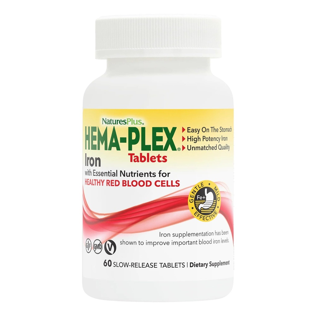 NaturesPlus Hema-Plex Raud - 60 tabletti - 85 mg elementaarne raud + C-vitamiin ja bioflavonoidid tervetele punastele verelibledele - vegan, gluteenivaba - 30 serveerimist